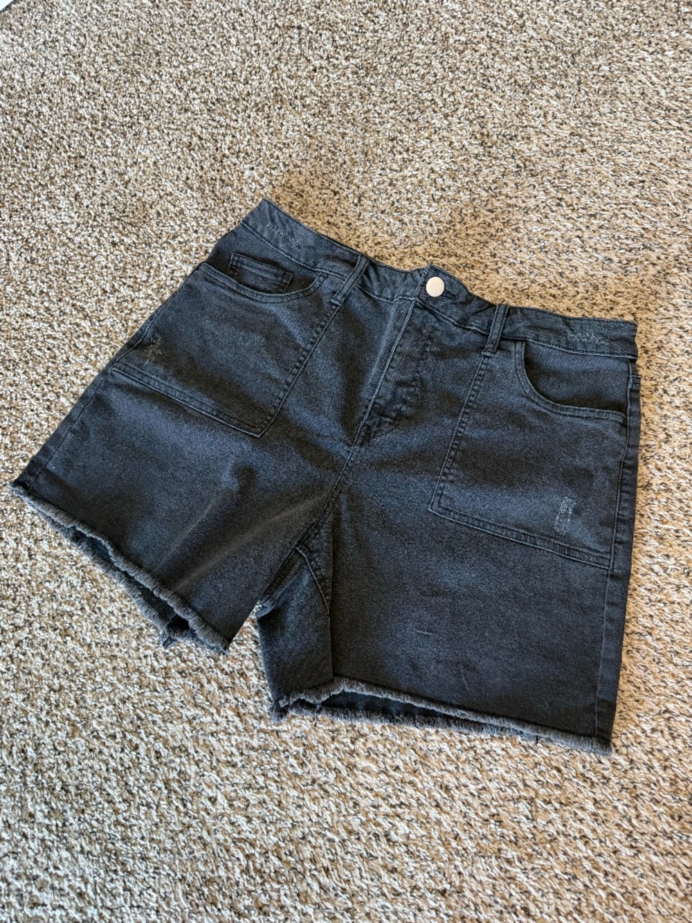 Arula Black Denim Shorts Size 16 High Rise Distressed Raw Hem NWOT